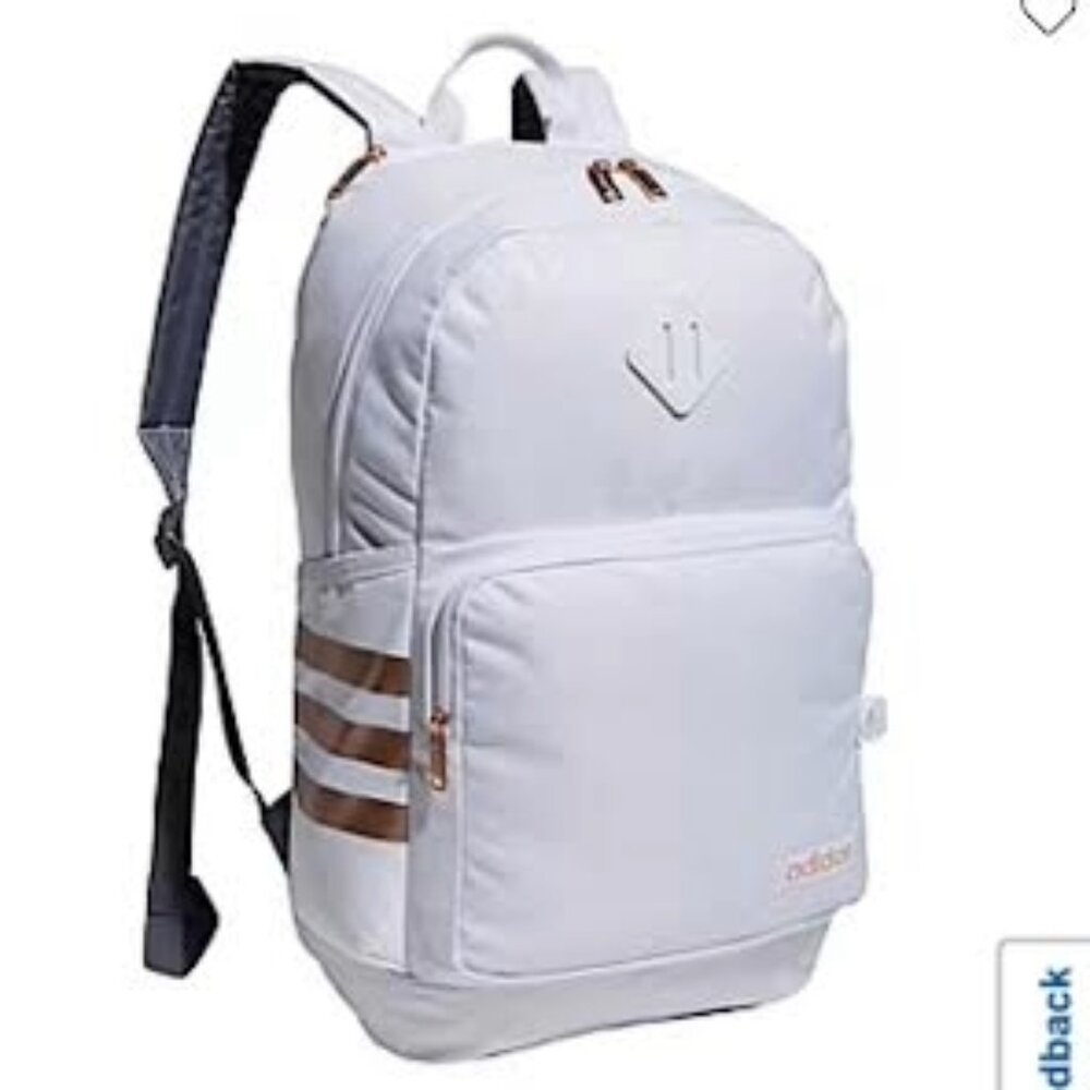 adidas White Backpack with Rose Gold Accents